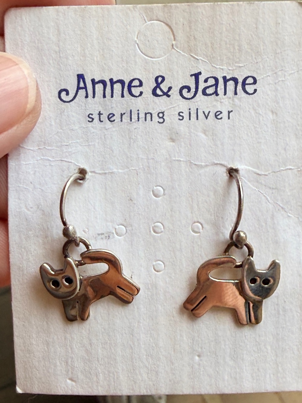 Anne & Jane Sterling Silver Cat Dangle Earrings - Silver